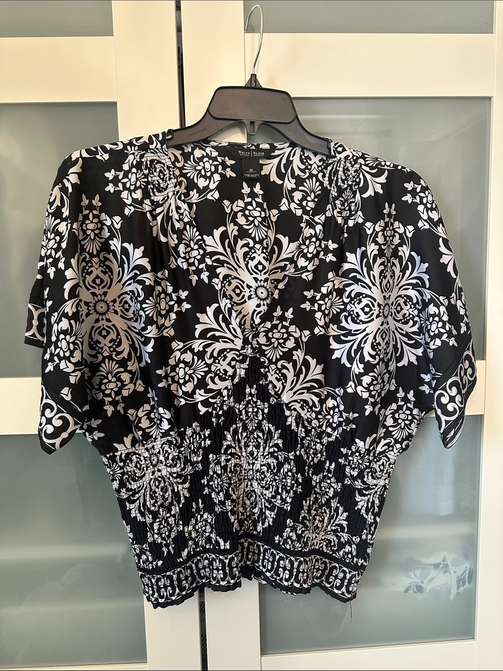 White House Black Market Black and White Floral Top